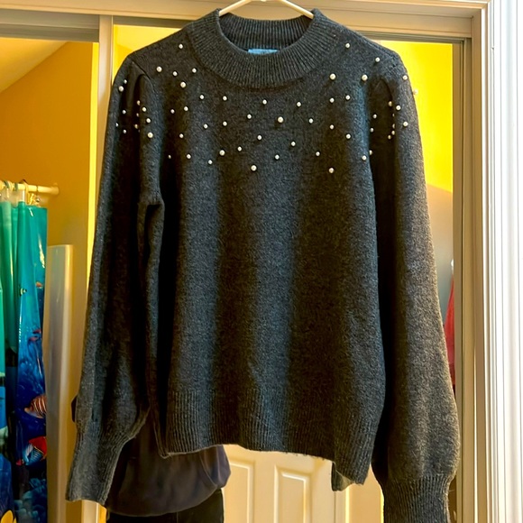 CECE SWEATER WITH PEARL YOKE AND SHOULDERS DRESSY, only worn once,runs big - Picture 1 of 7
